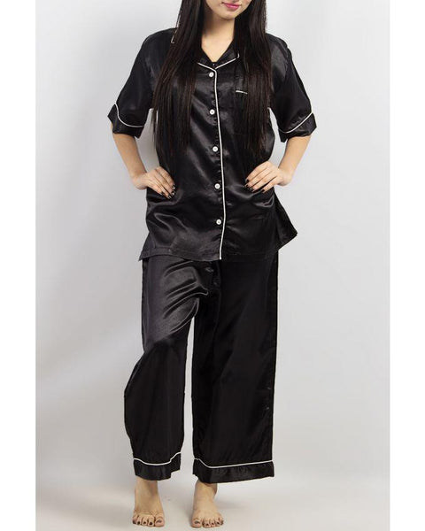 Valerie Black Satin Collar Nightwear with Line Lining-va-53