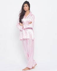 Valerie Pink Solid Polyester Satin Night Suit-va-54