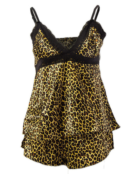 Valerie Valerie 100% Polyester Satin Cami Sets With Lace Cheeta-va-56