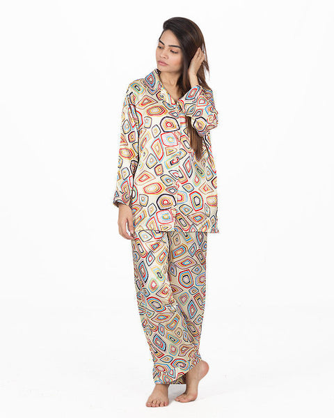 Valerie Yellow Printed Polyester Nightsuit For Women -va-5