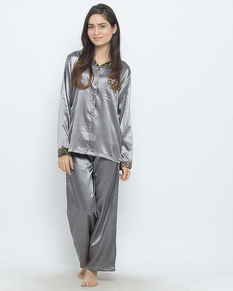 Valerie Grey Solid Polyester Solid Satin Set-va-62