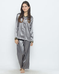 Valerie Grey Solid Polyester Solid Satin Set-va-62