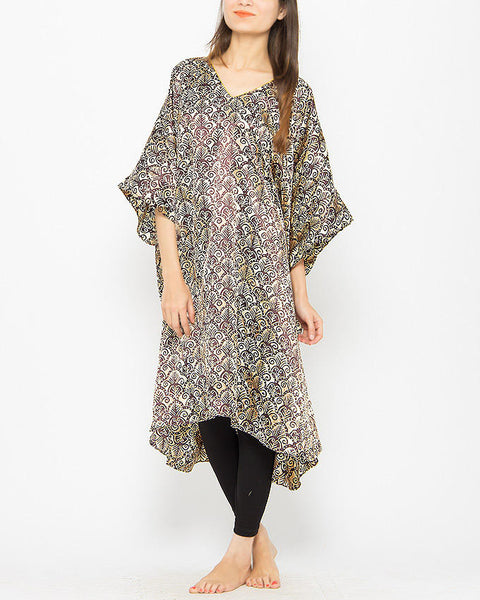 Valerie Beige Color Printed Short Caftan for Women-va-64