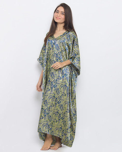 Valerie Dark Green Polyester Printed Long Caftan for Women-va-67