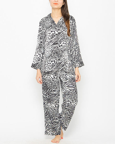 Valerie White Tiger Printed Pajama Set for Women-va-73