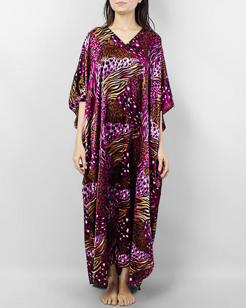 Valerie Black and Purple Polyester Printed Long Caftan-va-74