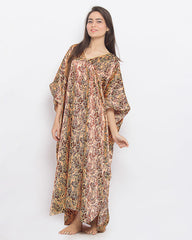 Valerie Valerie Brown Polyester Printed Long Caftan for Women-va-75