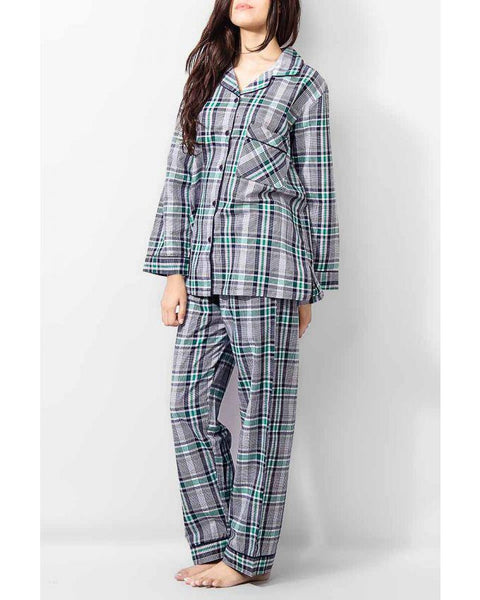 Valerie Green & Black Cotton Checkered 2 Pc Nightwear-va-76