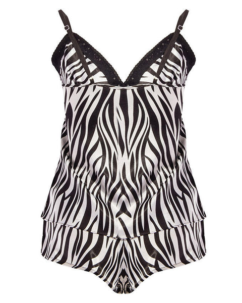 Valerie 100% Polyester Satin Cami Sets With Lace Zebra-va-79