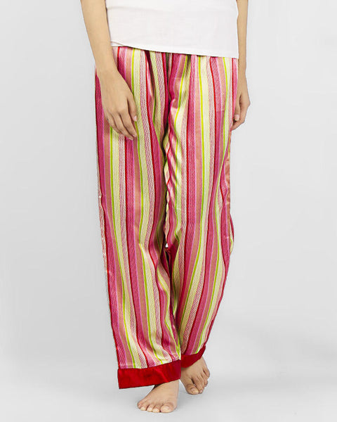 Valerie Pink Striped Polyester Nightwear Pajamas-va-87