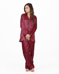 Valerie Valerie Red Cheeta Print Polyester Nightsuit For Women  -va-8