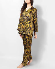 Valerie Golden Cheetah Polyester Satin PJ Suit-va-91