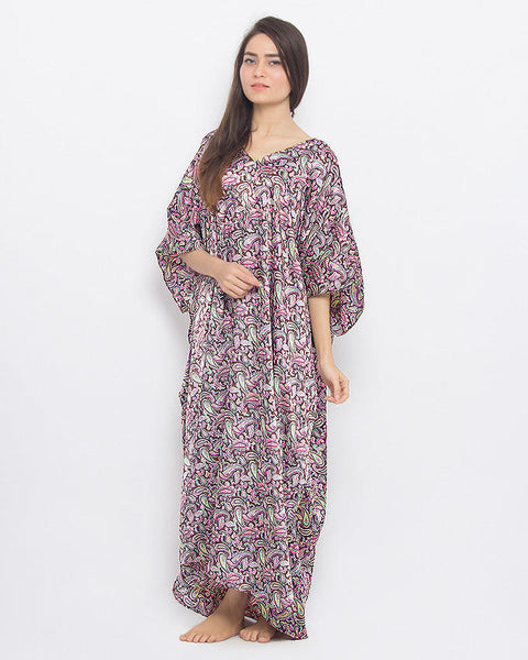 Valerie Valerie Brown Paisley Polyester Printed Long Caftan for Women-va-94