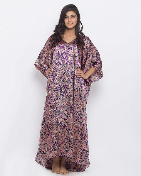 Valerie Purple Polyester Printed Long Caftan for Women-va-99