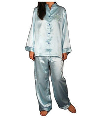 POLYESTER SOLID SATIN PJ SETS WITH EMB-va-PJ 09 AQ