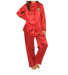 POLYESTER SOLID SATIN PJ SETS WITH EMB-va-PJ 09 DR