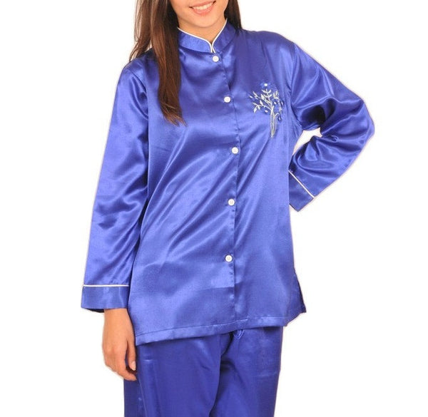 POLYESTER SOLID SATIN PJ SETS WITH EMB-va-PJ 09 RB