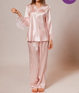 POLYESTER SOLID SATIN PJ SETS WITH EMB-Red  VPJ - PK