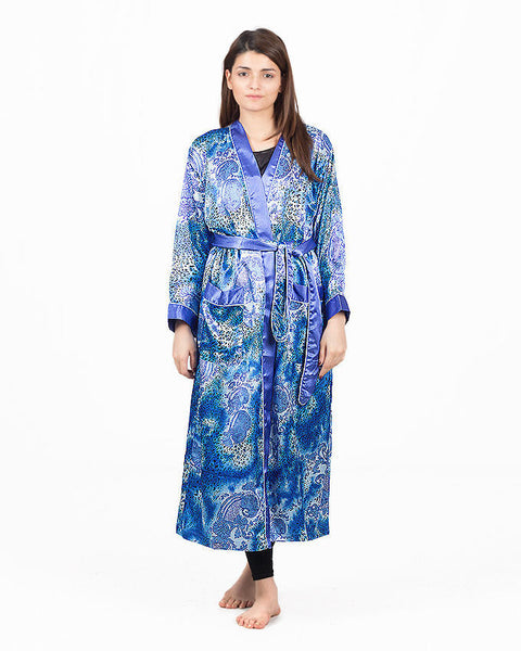 Valerie Blue Printed Polyester Long Gown With Piping -va-2