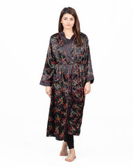 Valerie Black Printed Polyester Long Gown With Piping -va-3